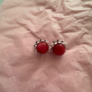 Vintage Red Cabochon Clip-On Earrings
